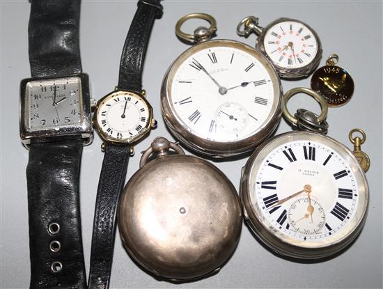 Assorted silver pocket watches and two wrist watches